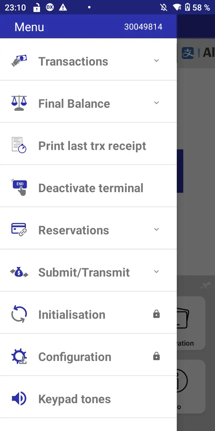 DX8000 menu and expanded transaction section
