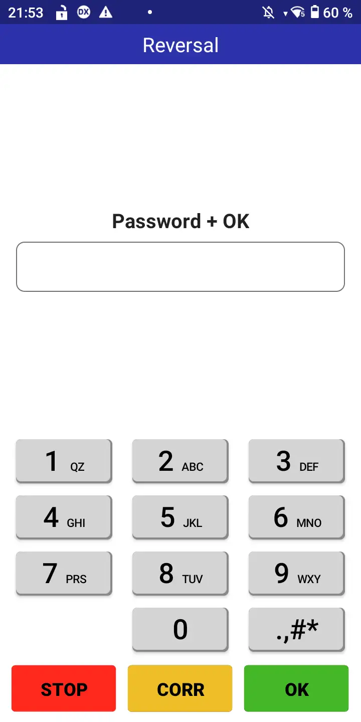 DX8000 merchant password entry