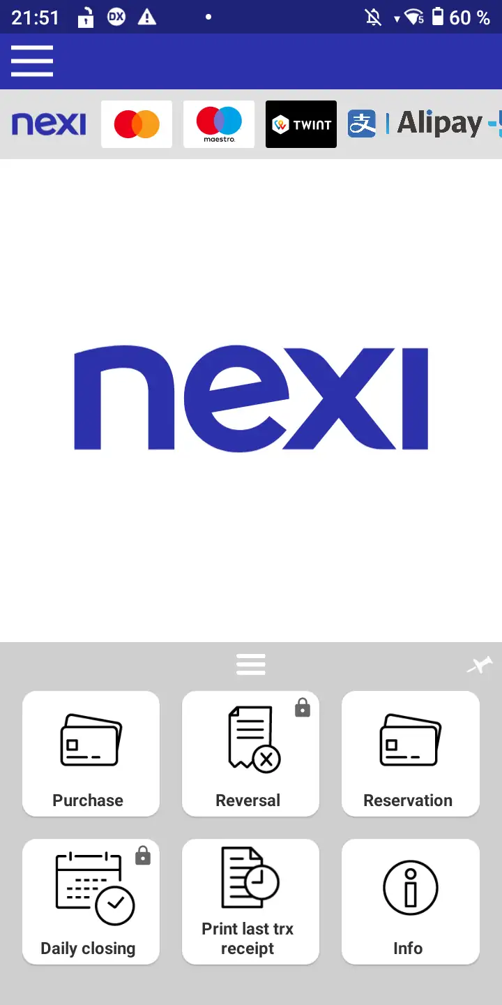 DX8000 home screen, amount entry, and payment screen