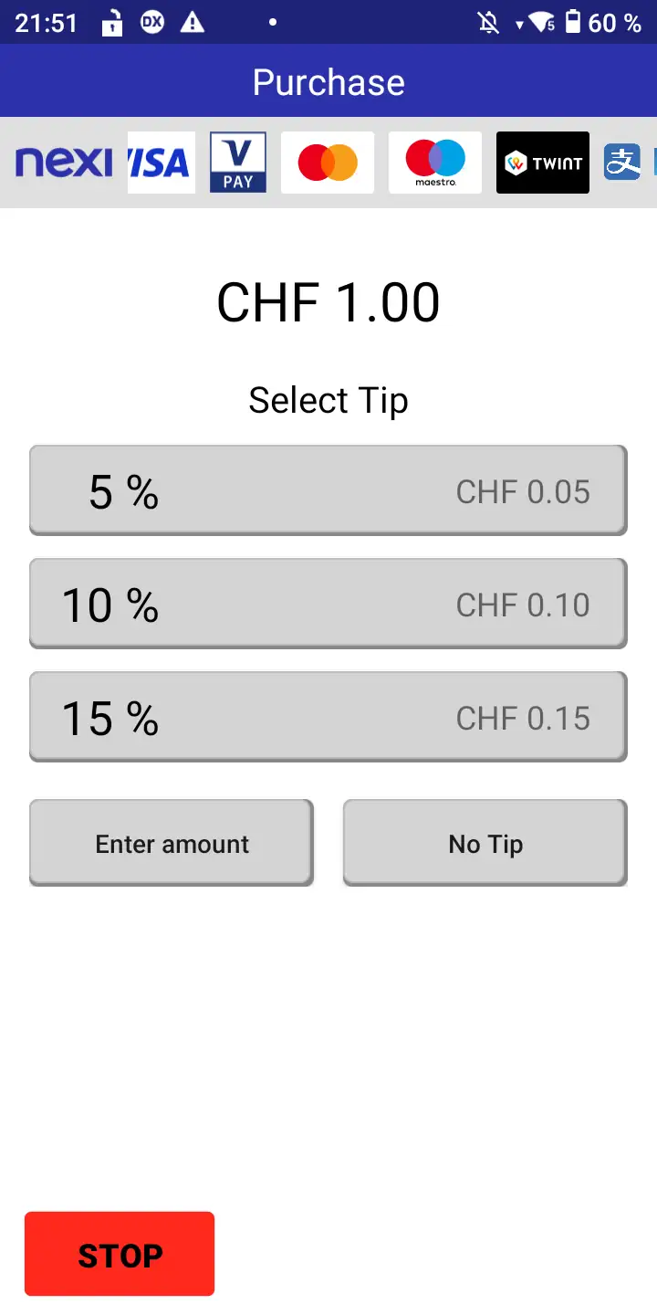 DX8000 tip options and manual tip entry