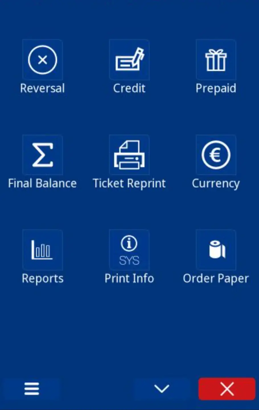 A920 transaction menu opened through the star icon